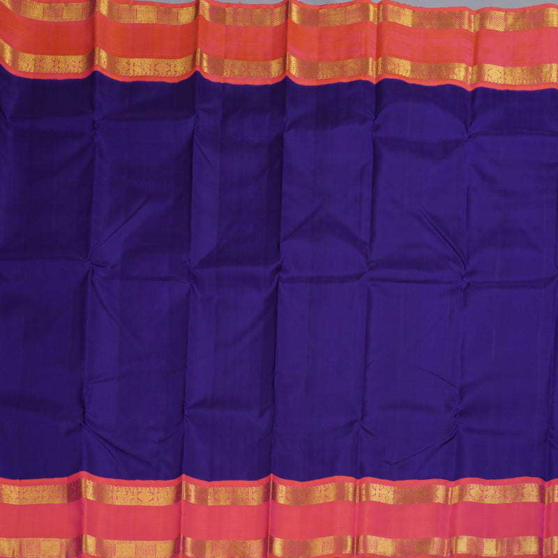 Hayagrivas Blue Handloom Kanjivaram Silk Saree with Orangish Pink Border KBD1624A4-1