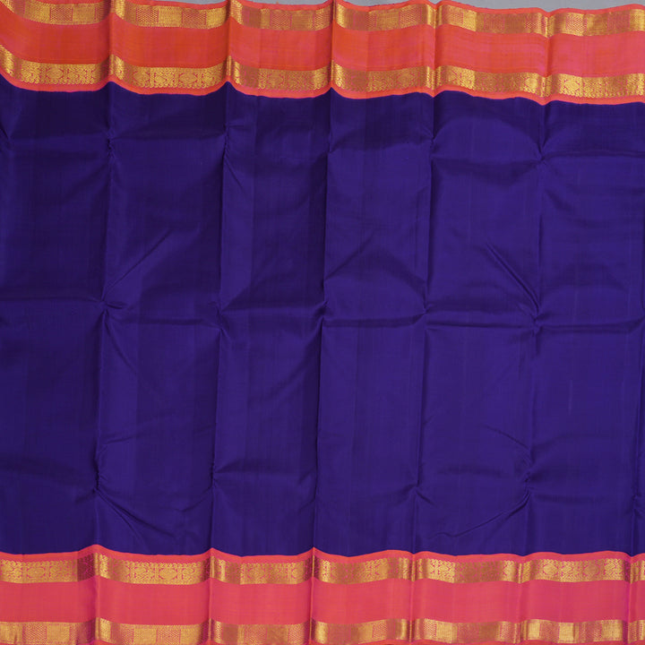 Hayagrivas Blue Handloom Kanjivaram Silk Saree with Orangish Pink Border KBD1624A4-1