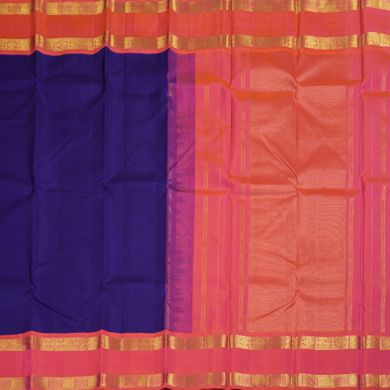 Hayagrivas Blue Handloom Kanjivaram Silk Saree with Orangish Pink Border KBD1624A4-1