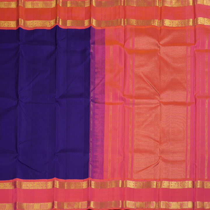 Hayagrivas Blue Handloom Kanjivaram Silk Saree with Orangish Pink Border KBD1624A4-1