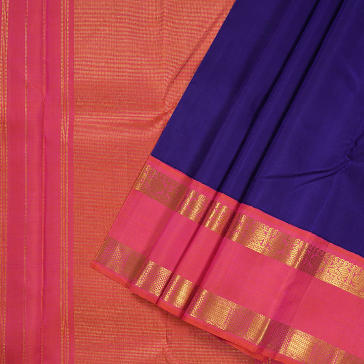 Hayagrivas Blue Handloom Kanjivaram Silk Saree with Orangish Pink Border KBD1624A4-1