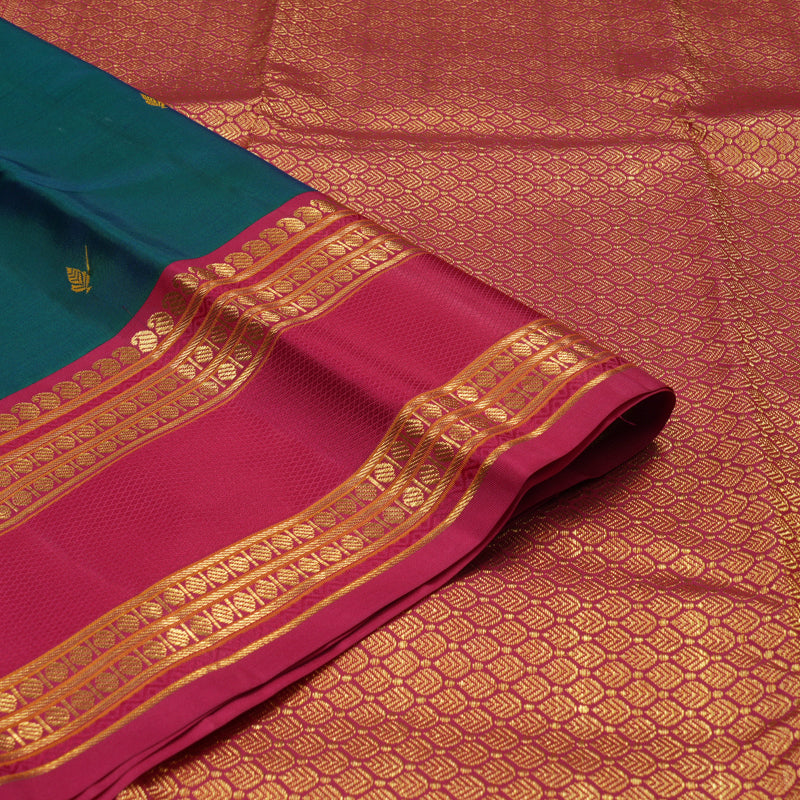Hayagrivas Handloom Mayilkazhuthu Kanjivaram Silk Saree with Reddish-Pink Border KBD1625A2-2