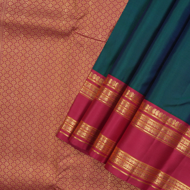 Hayagrivas Handloom Mayilkazhuthu Kanjivaram Silk Saree with Reddish-Pink Border KBD1625A2-2