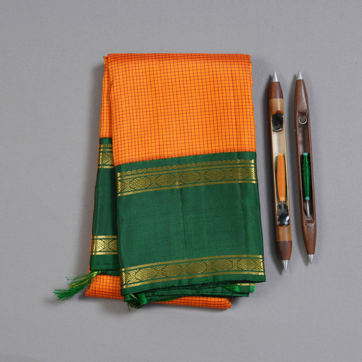 Hayagrivas Mango Yellow Handloom Kanjivaram Silk Saree with Bottle Green Border KBD1631A3-2