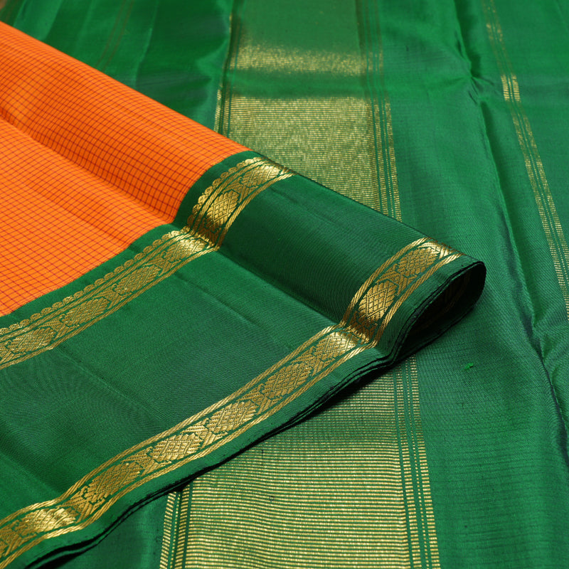 Hayagrivas Mango Yellow Handloom Kanjivaram Silk Saree with Bottle Green Border KBD1631A3-2