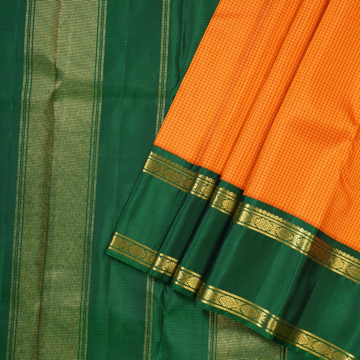 Hayagrivas Mango Yellow Handloom Kanjivaram Silk Saree with Bottle Green Border KBD1631A3-2
