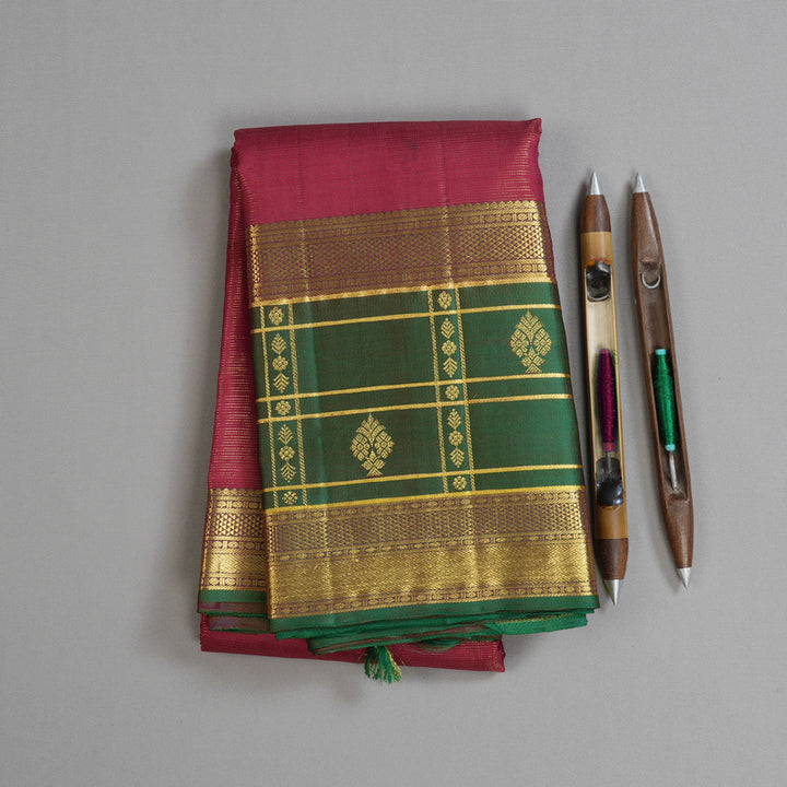Hayagrivas Elegant Maroon Handloom Kanjivaram Silk Saree with Leaf Green Border KBD1634A2-1
