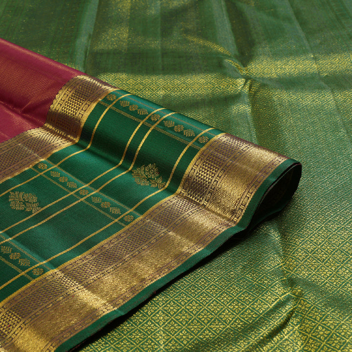 Hayagrivas Elegant Maroon Handloom Kanjivaram Silk Saree with Leaf Green Border KBD1634A2-1