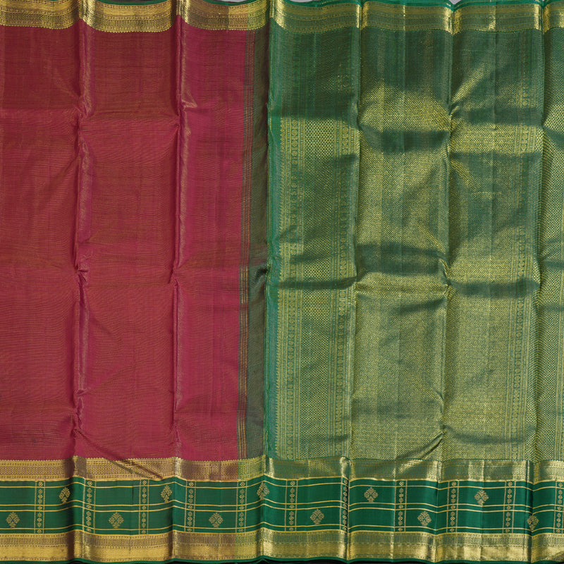 Hayagrivas Elegant Maroon Handloom Kanjivaram Silk Saree with Leaf Green Border KBD1634A2-1
