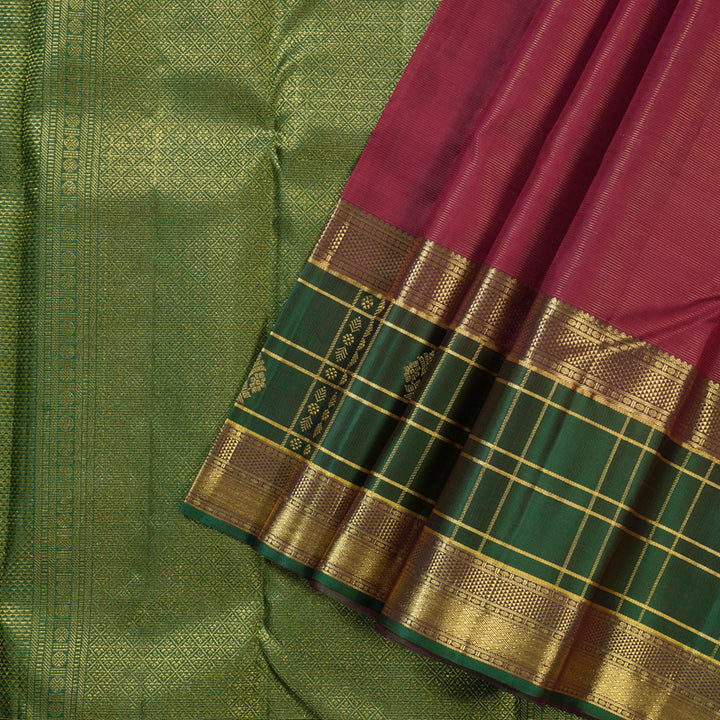 Hayagrivas Elegant Maroon Handloom Kanjivaram Silk Saree with Leaf Green Border KBD1634A2-1