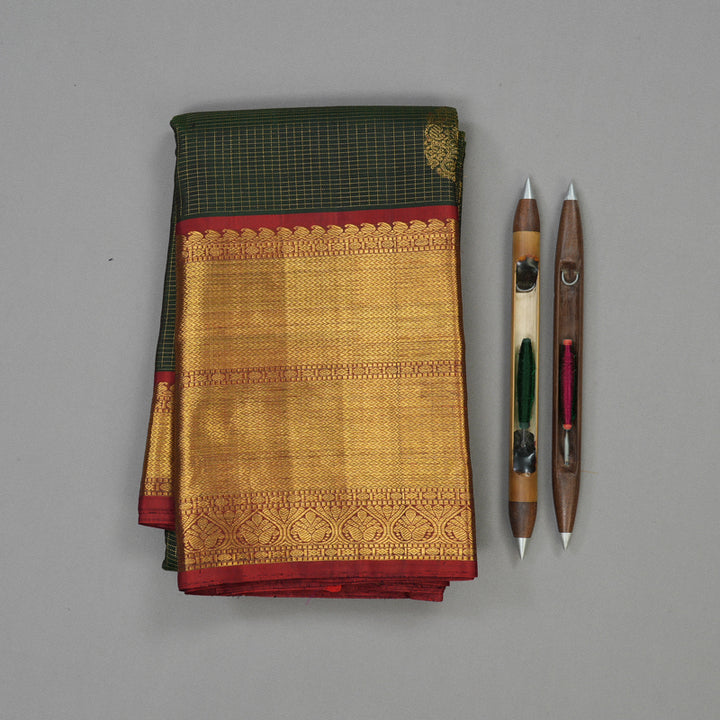 Hayagrivas Handloom Karum Pachai Kanjivaram Silk Saree with Araku Maroon border KBD1635A2-1