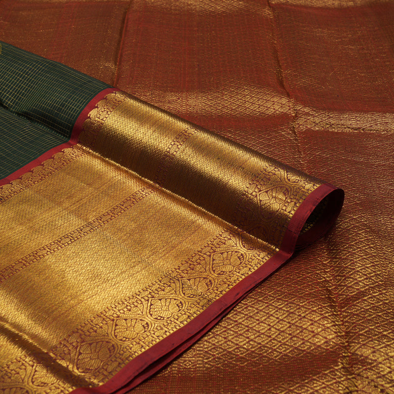 Hayagrivas Handloom Karum Pachai Kanjivaram Silk Saree with Araku Maroon border KBD1635A2-1