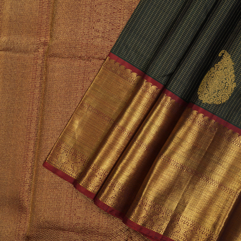Hayagrivas Handloom Karum Pachai Kanjivaram Silk Saree with Araku Maroon border KBD1635A2-1