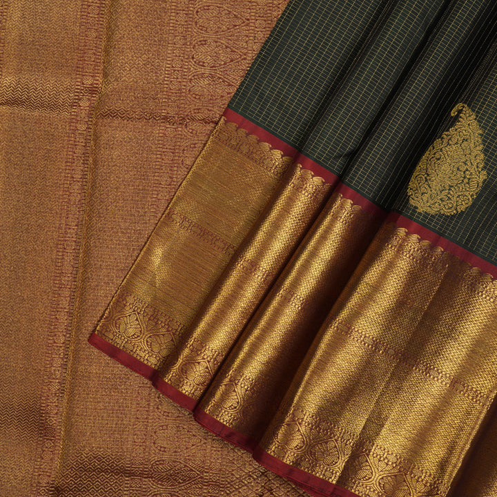 Hayagrivas Handloom Karum Pachai Kanjivaram Silk Saree with Araku Maroon border KBD1635A2-1