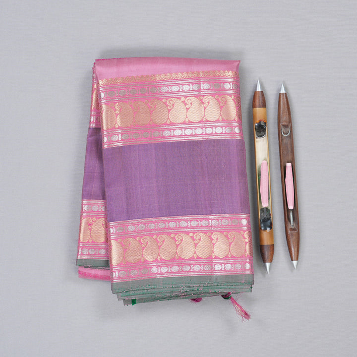 Hayagrivas Baby Pink Handloom Kanjivaram Silk Saree with Purple Border KBD1637A2-3