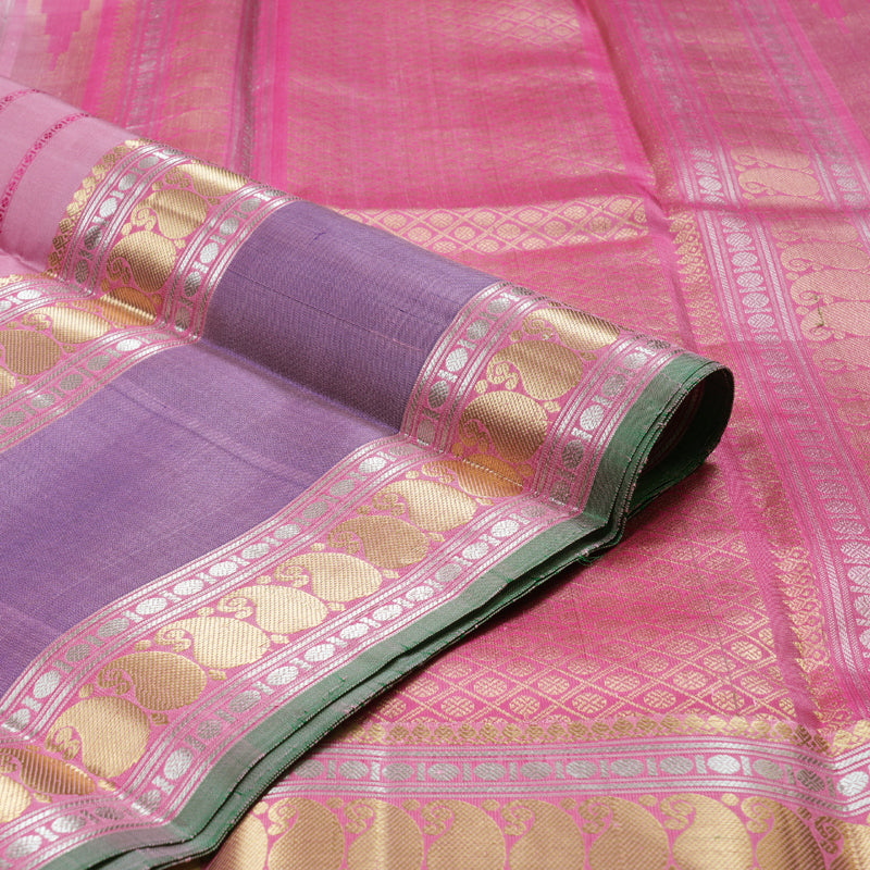 Hayagrivas Baby Pink Handloom Kanjivaram Silk Saree with Purple Border KBD1637A2-3