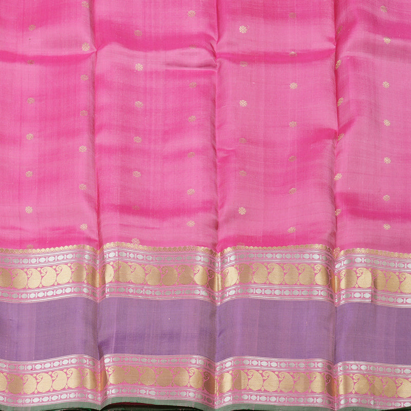 Hayagrivas Baby Pink Handloom Kanjivaram Silk Saree with Purple Border KBD1637A2-3
