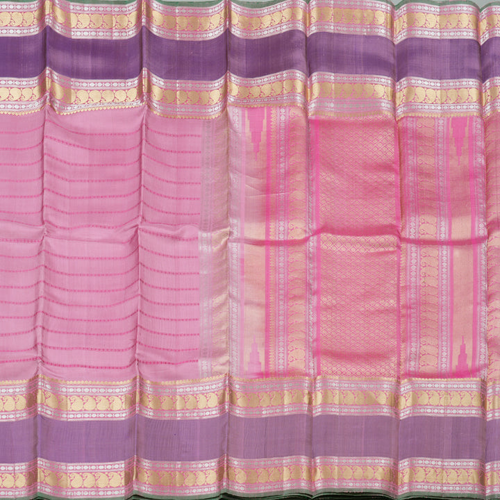 Hayagrivas Baby Pink Handloom Kanjivaram Silk Saree with Purple Border KBD1637A2-3