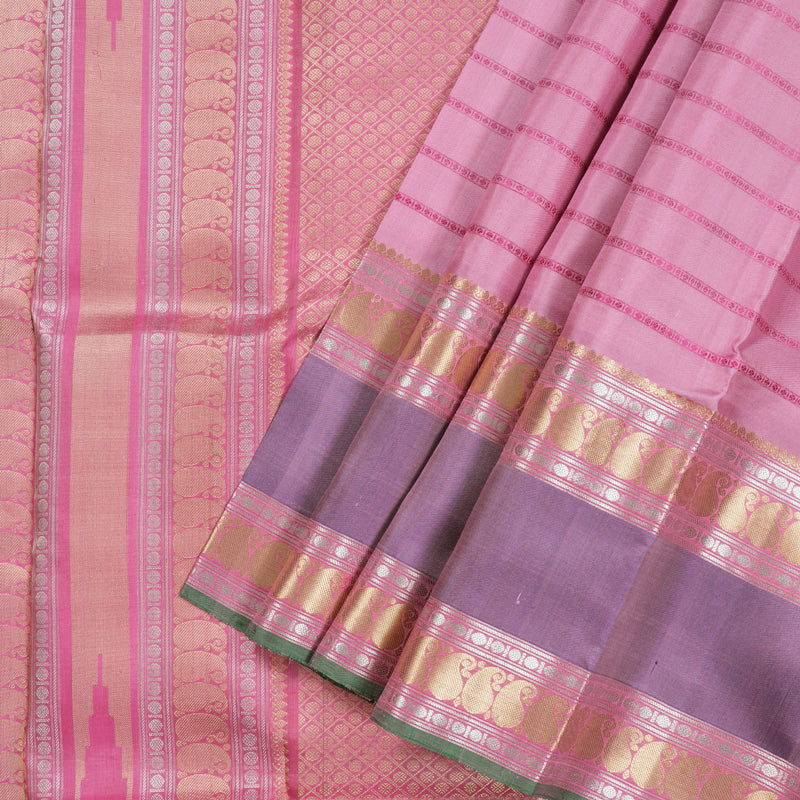 Hayagrivas Baby Pink Handloom Kanjivaram Silk Saree with Purple Border KBD1637A2-3
