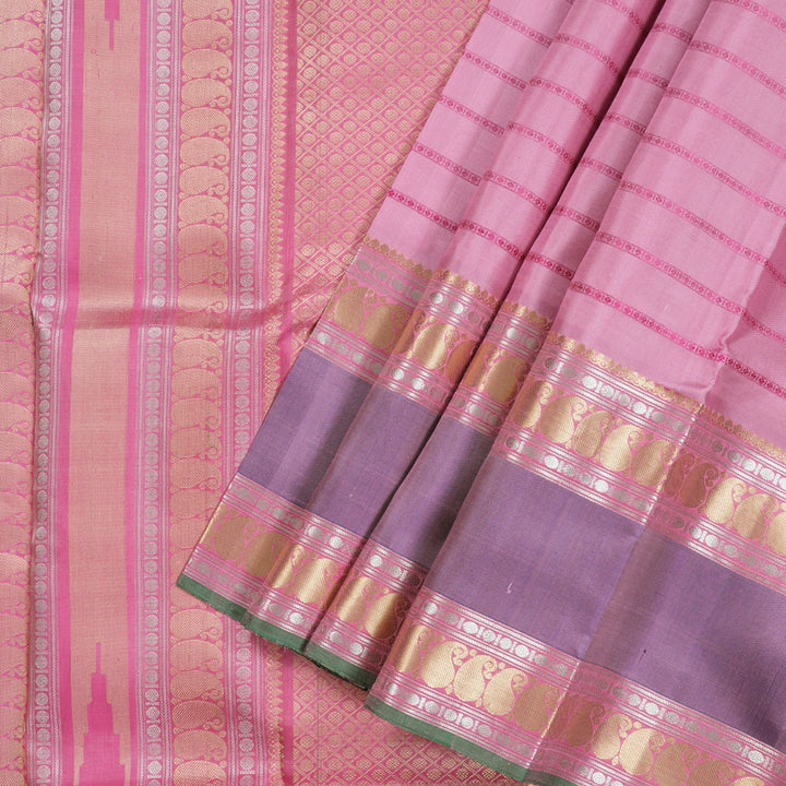 Hayagrivas Baby Pink Handloom Kanjivaram Silk Saree with Purple Border KBD1637A2-3