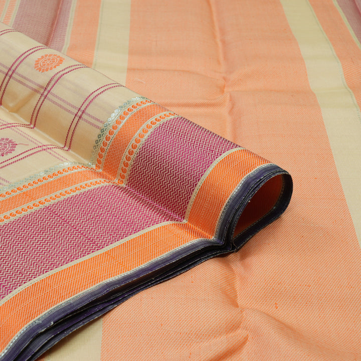 Hayagrivas Handloom Cream Kanjivaram Silk Saree with Pink & Orange Border KBD1637A5-1