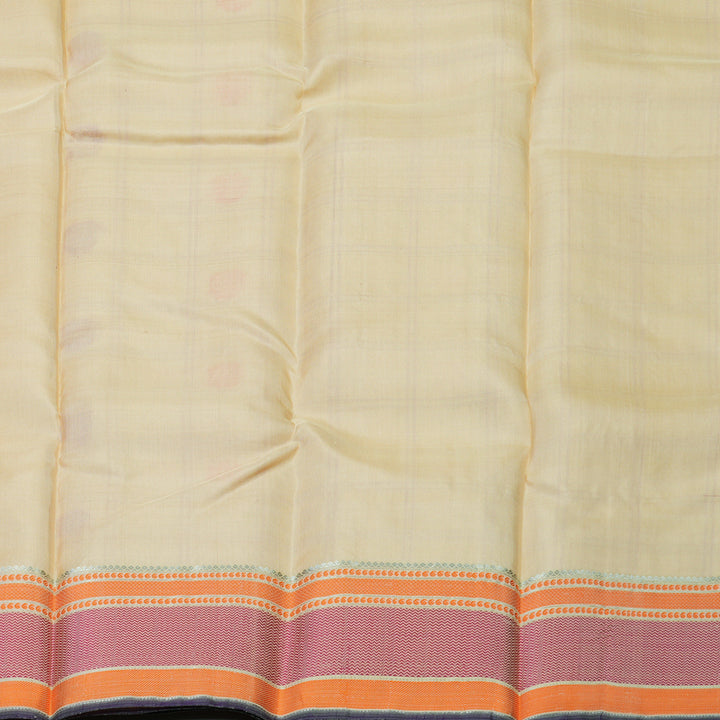 Hayagrivas Handloom Cream Kanjivaram Silk Saree with Pink & Orange Border KBD1637A5-1