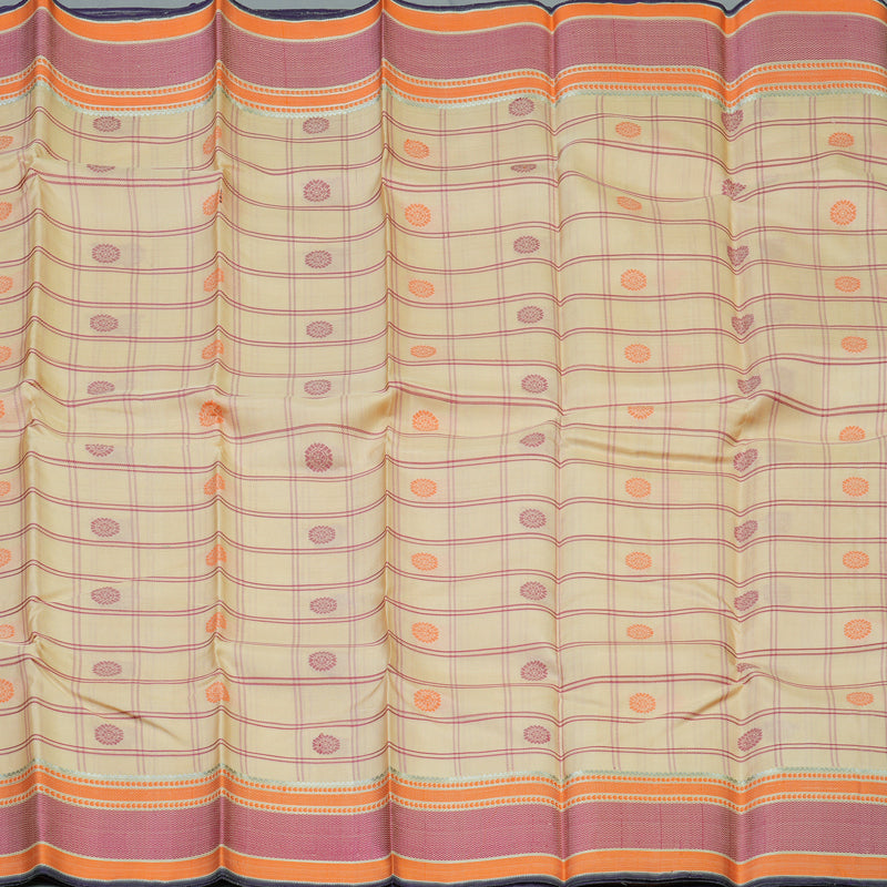 Hayagrivas Handloom Cream Kanjivaram Silk Saree with Pink & Orange Border KBD1637A5-1