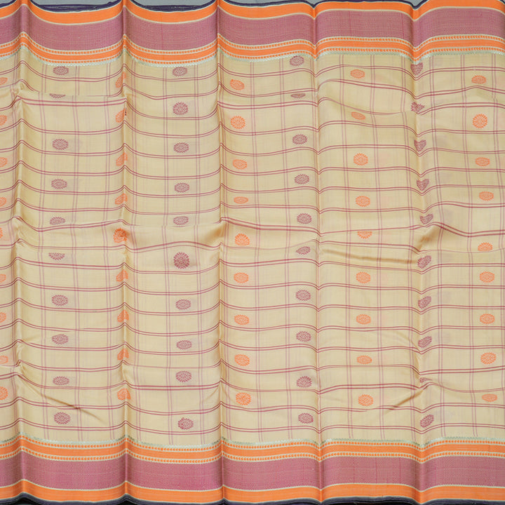 Hayagrivas Handloom Cream Kanjivaram Silk Saree with Pink & Orange Border KBD1637A5-1