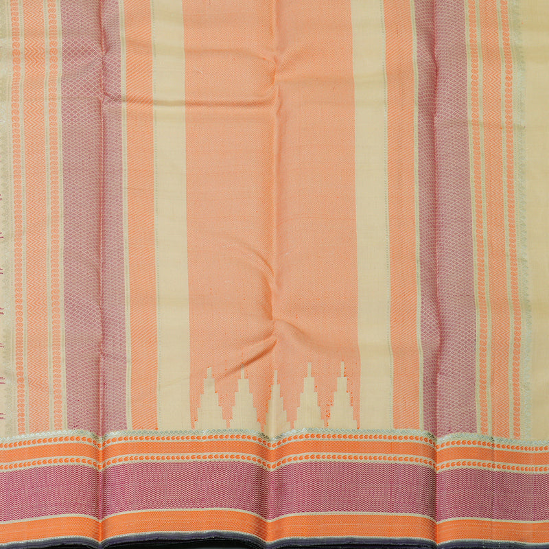 Hayagrivas Handloom Cream Kanjivaram Silk Saree with Pink & Orange Border KBD1637A5-1