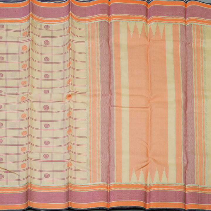 Hayagrivas Handloom Cream Kanjivaram Silk Saree with Pink & Orange Border KBD1637A5-1