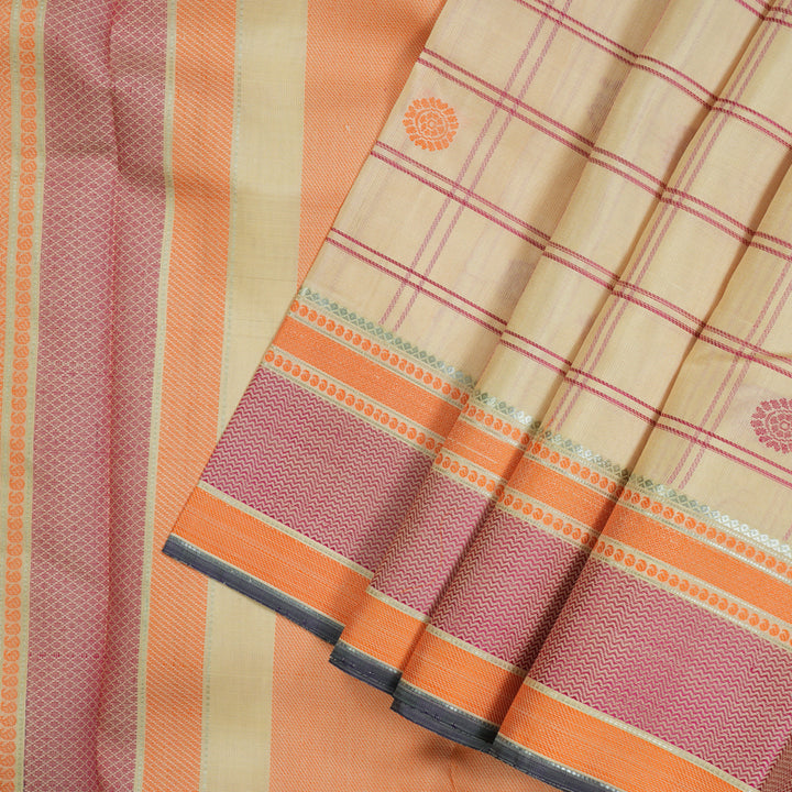 Hayagrivas Handloom Cream Kanjivaram Silk Saree with Pink & Orange Border KBD1637A5-1