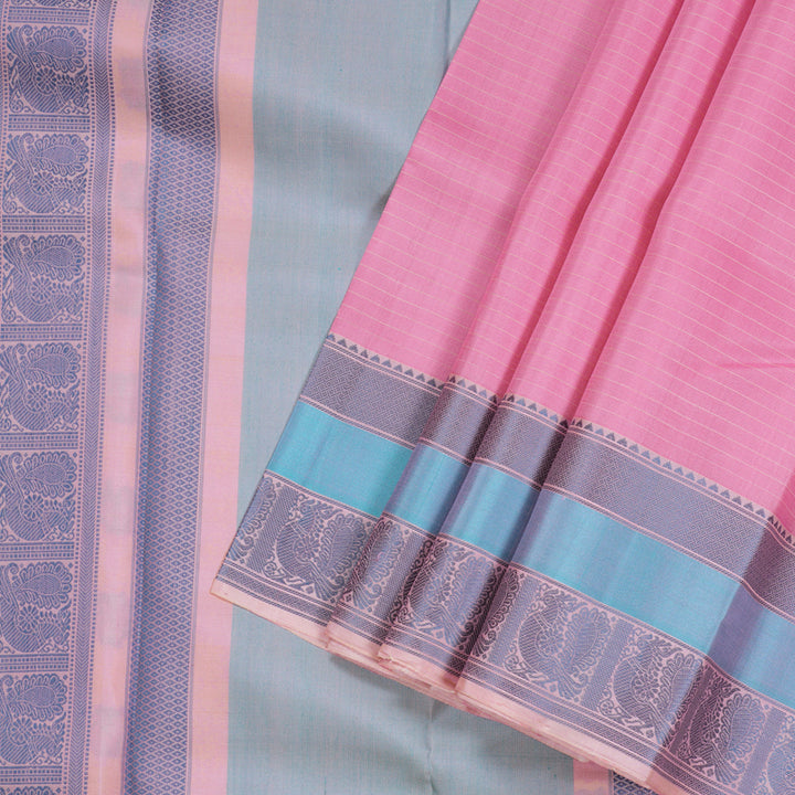 Hayagrivas Pink Handloom Kanjivaram Silk Saree with Baby Pink Border KBD1637A6-1