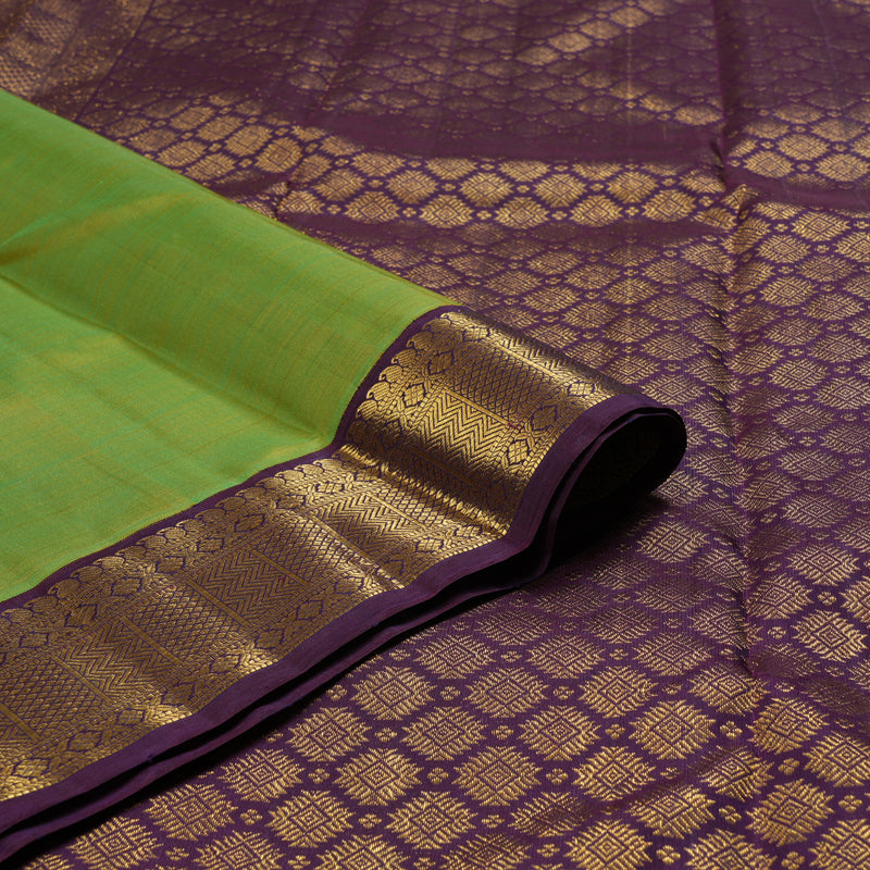Hayagrivas Fluorescent Green Handloom Kanjivaram Silk Saree with Dark Purple Border KBD1638A6-1