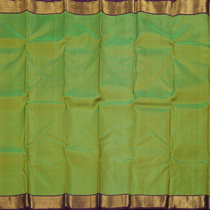 Hayagrivas Fluorescent Green Handloom Kanjivaram Silk Saree with Dark Purple Border KBD1638A6-1