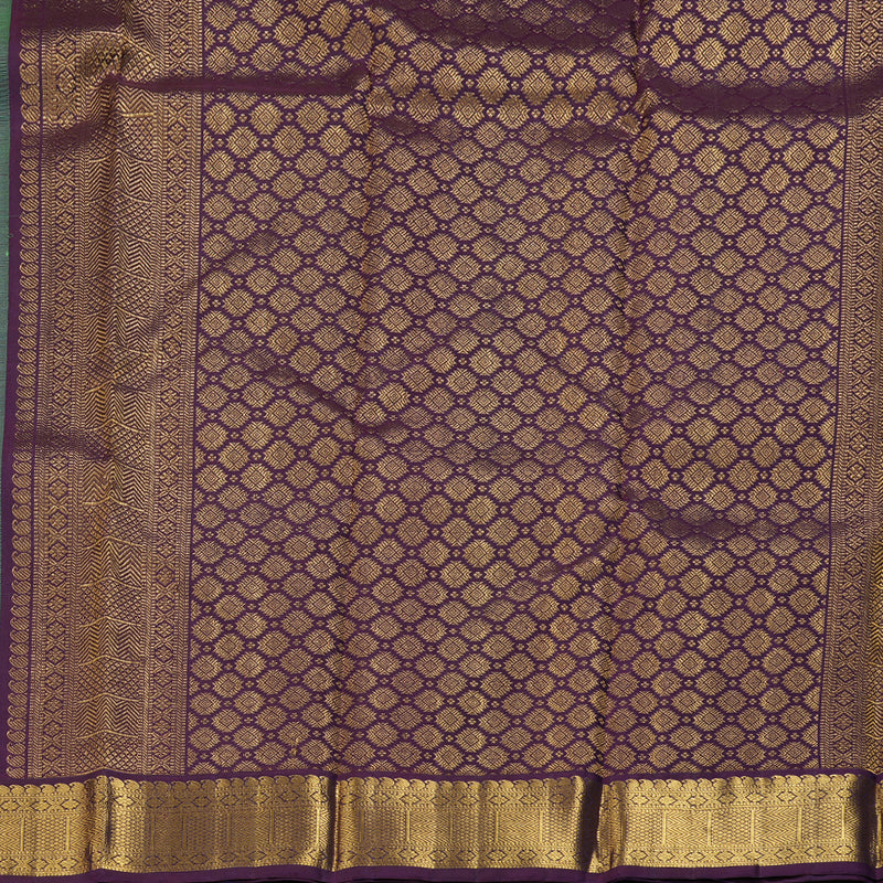 Hayagrivas Fluorescent Green Handloom Kanjivaram Silk Saree with Dark Purple Border KBD1638A6-1