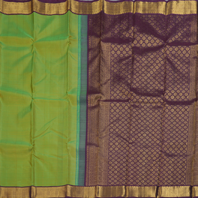 Hayagrivas Fluorescent Green Handloom Kanjivaram Silk Saree with Dark Purple Border KBD1638A6-1