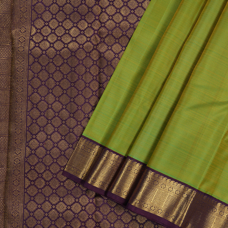 Hayagrivas Fluorescent Green Handloom Kanjivaram Silk Saree with Dark Purple Border KBD1638A6-1