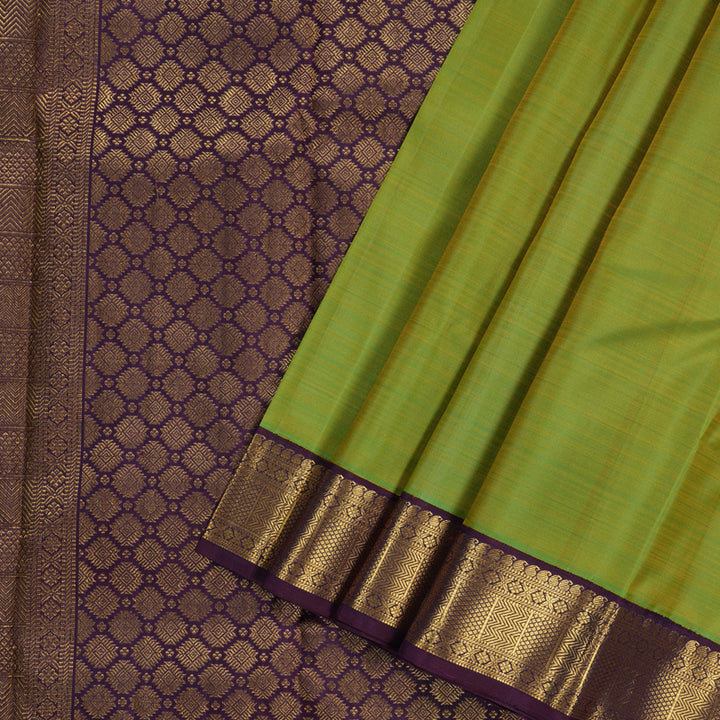 Hayagrivas Fluorescent Green Handloom Kanjivaram Silk Saree with Dark Purple Border KBD1638A6-1
