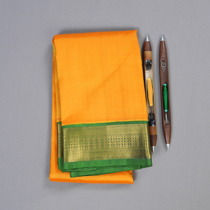 Hayagrivas Mango Yellow Handloom Kanjivaram Silk Saree with Dark Green Border KBD1638A6-4