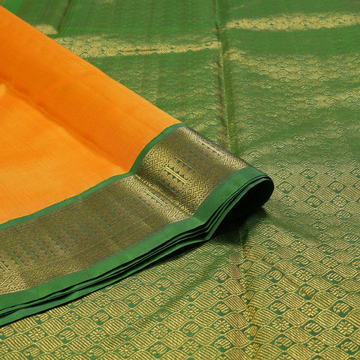 Hayagrivas Mango Yellow Handloom Kanjivaram Silk Saree with Dark Green Border KBD1638A6-4