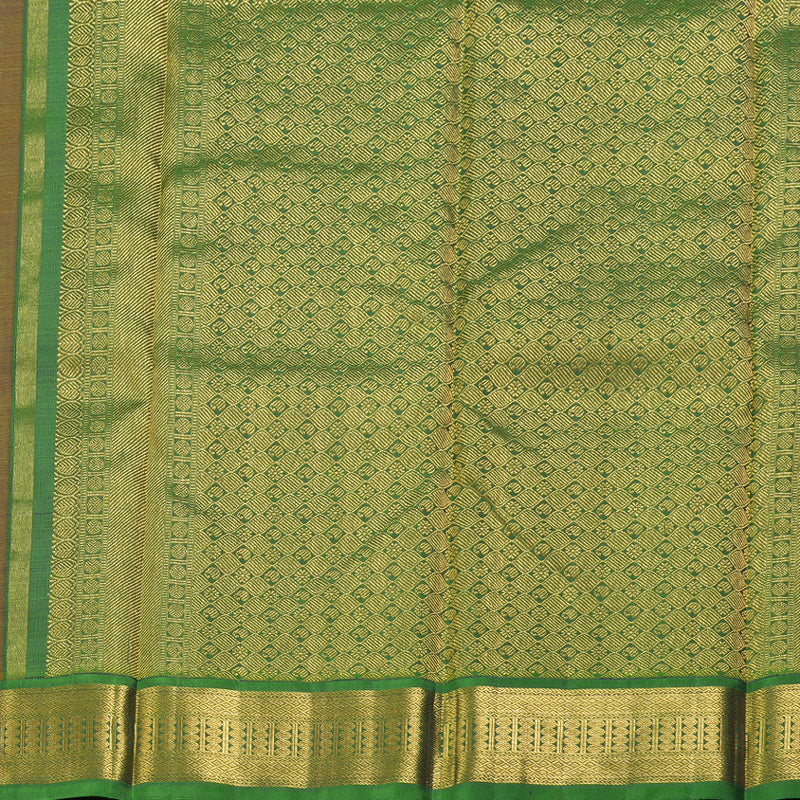 Hayagrivas Mango Yellow Handloom Kanjivaram Silk Saree with Dark Green Border KBD1638A6-4