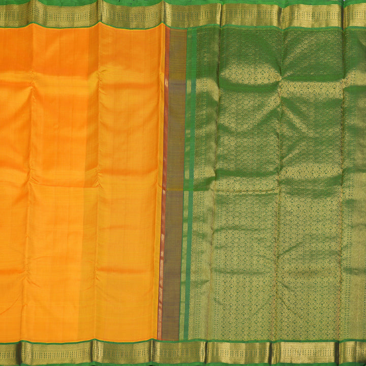 Hayagrivas Mango Yellow Handloom Kanjivaram Silk Saree with Dark Green Border KBD1638A6-4