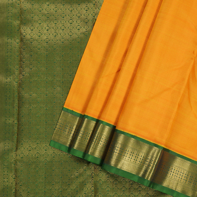 Hayagrivas Mango Yellow Handloom Kanjivaram Silk Saree with Dark Green Border KBD1638A6-4