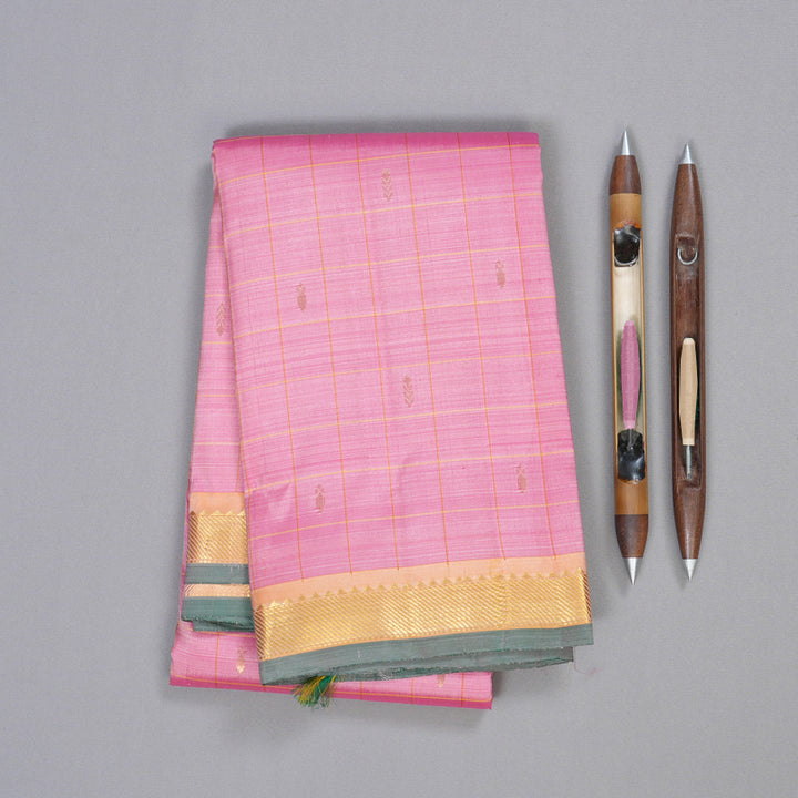 Hayagrivas Baby Pink Handloom Kanjivaram Silk Saree with Dual Tone (Yellow With Pink) Border KBD1641A3-7