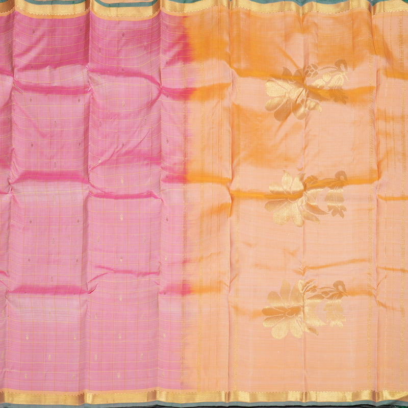 Hayagrivas Baby Pink Handloom Kanjivaram Silk Saree with Dual Tone (Yellow With Pink) Border KBD1641A3-7