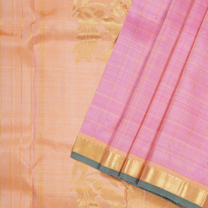 Hayagrivas Baby Pink Handloom Kanjivaram Silk Saree with Dual Tone (Yellow With Pink) Border KBD1641A3-7
