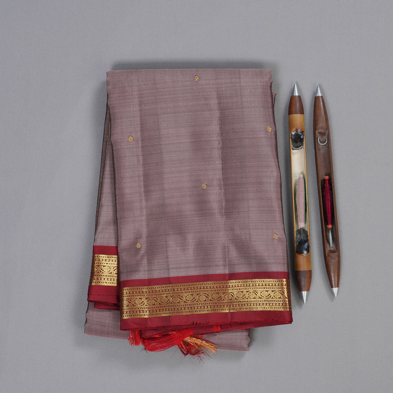 Hayagrivas Rosewood Color Handloom Kanjivaram Silk Saree with Wine Red Border KBD1641A4-13