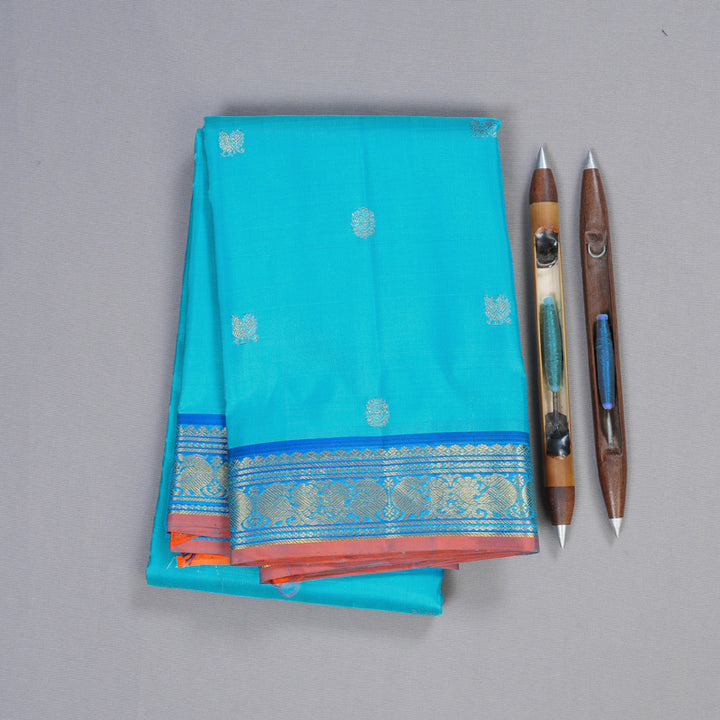 Hayagrivas Sky Blue Handloom Kanjivaram Silk Saree with Blue Border KBD1641A5-4