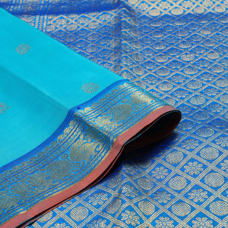 Hayagrivas Sky Blue Handloom Kanjivaram Silk Saree with Blue Border KBD1641A5-4