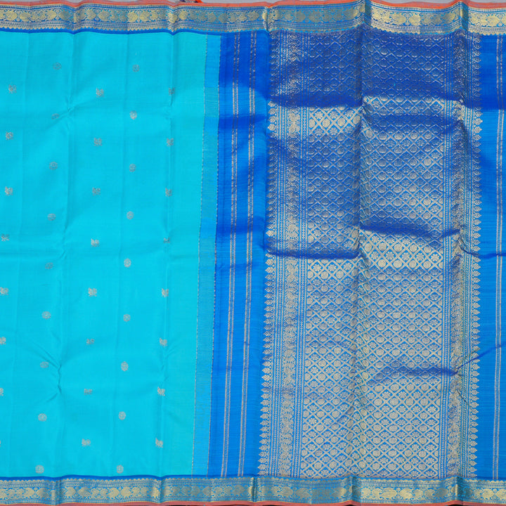 Hayagrivas Sky Blue Handloom Kanjivaram Silk Saree with Blue Border KBD1641A5-4
